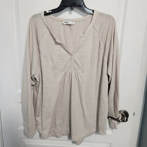 Sonoma Top Light Khaki Notch Neck Long Sleeve Textured Casual Womens XXL
